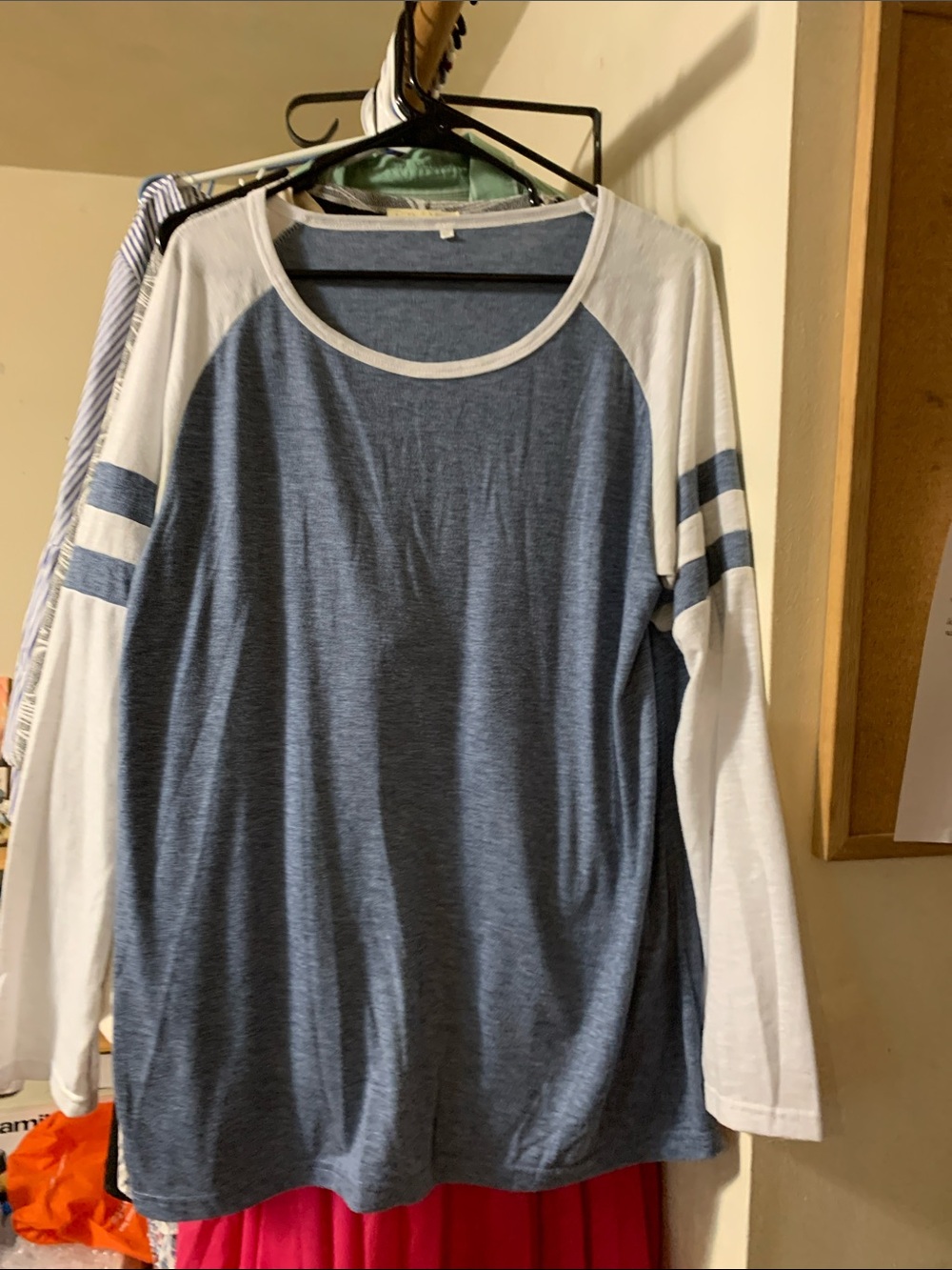 Heather Blue Raglan Sleeve Long Sleeve Tee with White Accents XXL